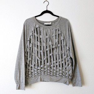 MINKPINK Gray Open Weave Crosshatch Top SZ M/L